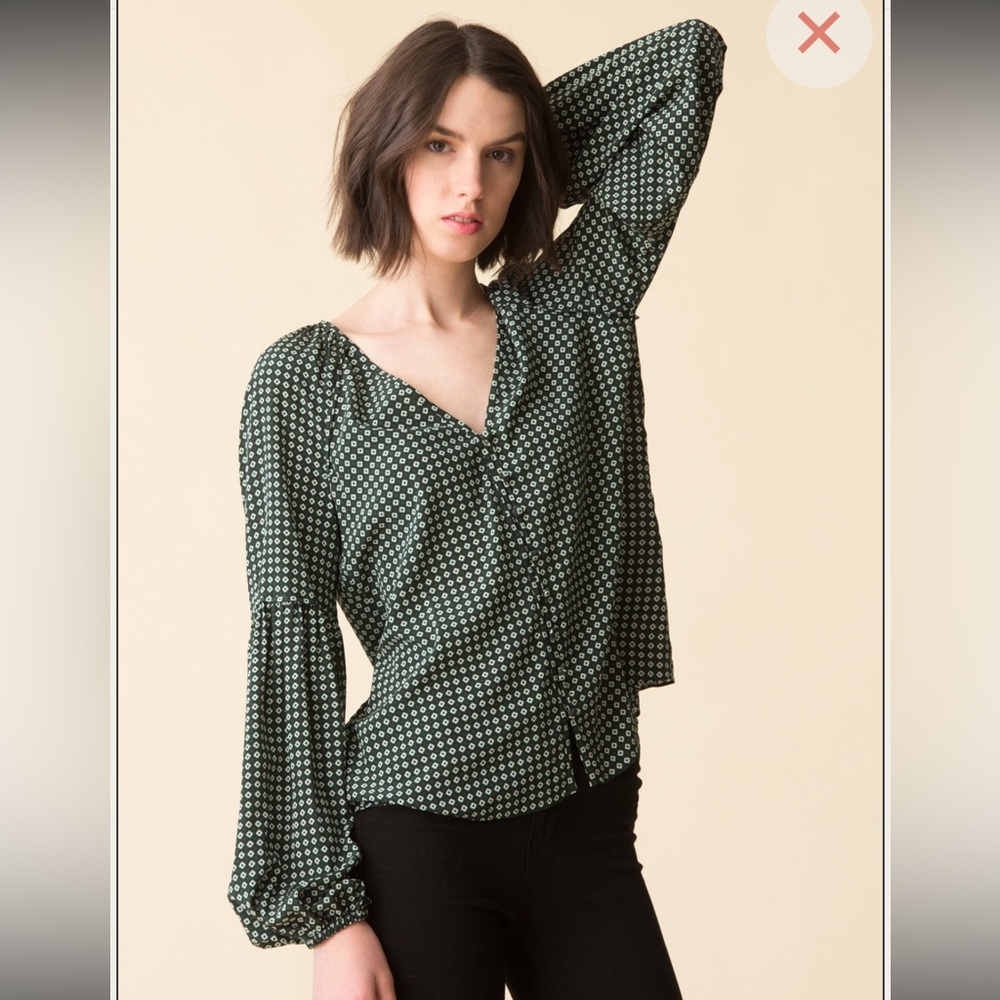 Veronica Beard Dark Green Geometric Blouse Sz 6 - Picture 12 of 12